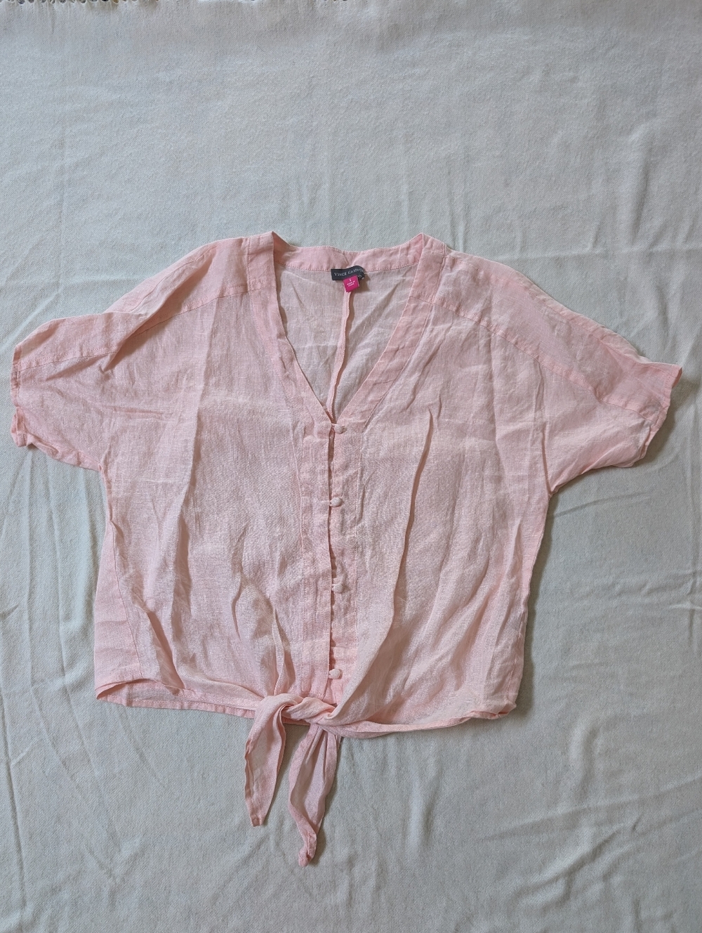 Vince Camuto Light Pink Tie-Front Linen Blouse